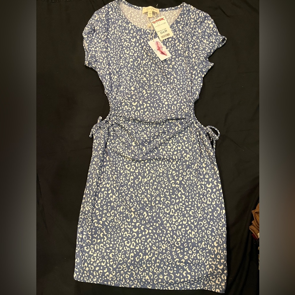 Blue cheetah print body con dress